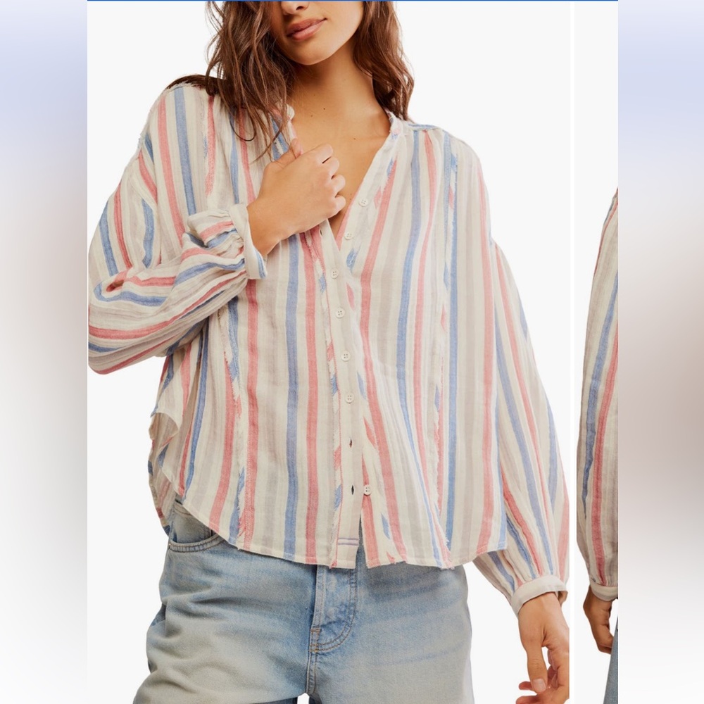Free People valley stripe double cloth button up shirt